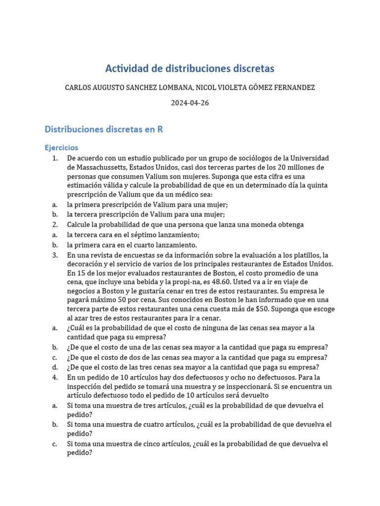 Probabilidades en Distribuciones Discretas | PDF