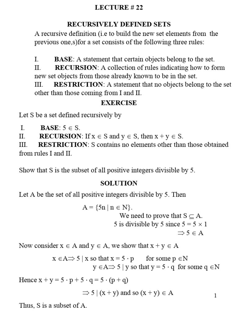 Recursive Definitions in Mathematics | PDF | Set (Mathematics) | Summation