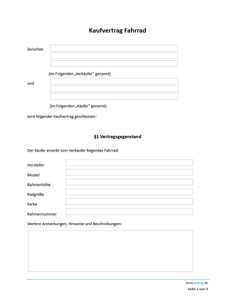 Kaufvertragmuster Fahrrad | PDF