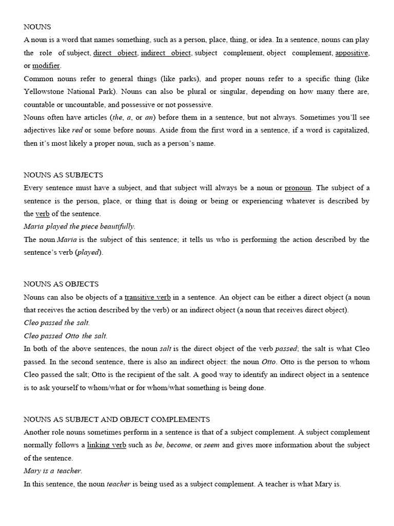 Understanding Nouns and Their Functions | PDF | Noun | Plural