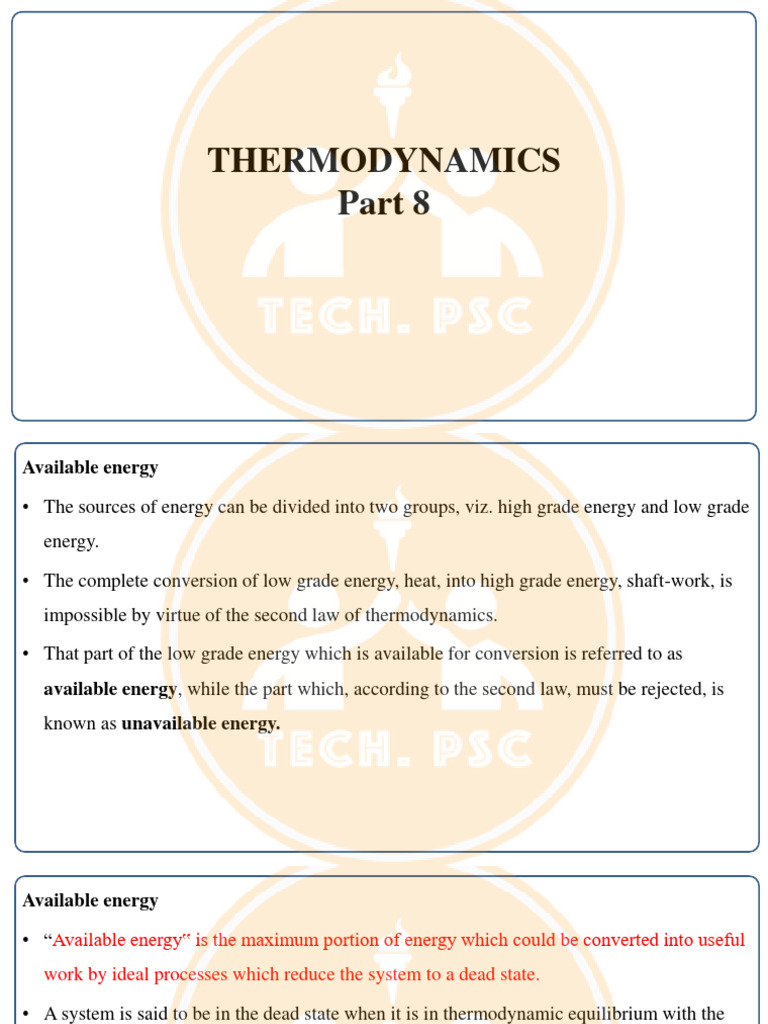 Understanding Available Energy in Thermodynamics | PDF | Entropy | Exergy
