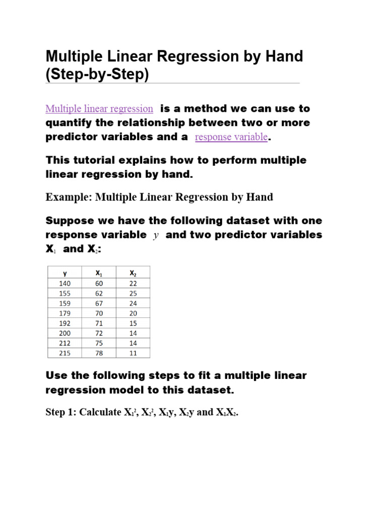 Multiple Linear Regression by Hand | PDF