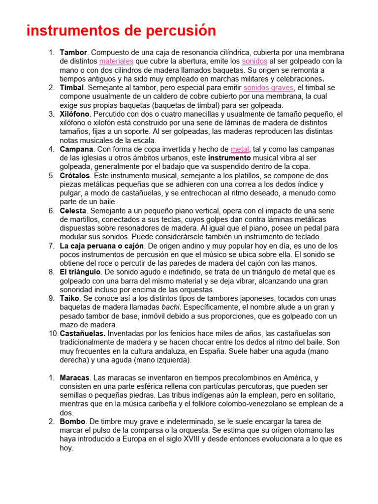 Instrumentos de Percusión, VIENTO Y CUERDA | PDF | Bajo | Trompeta