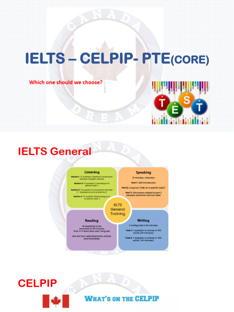Pte-Ielts Celpip | PDF | International English Language Testing System