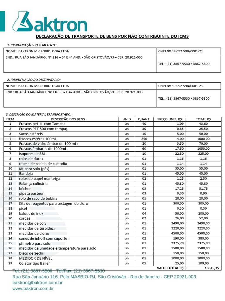 Declaracao Transp De Bens Nao Contribuinte ICMS 17 11 PDF Business