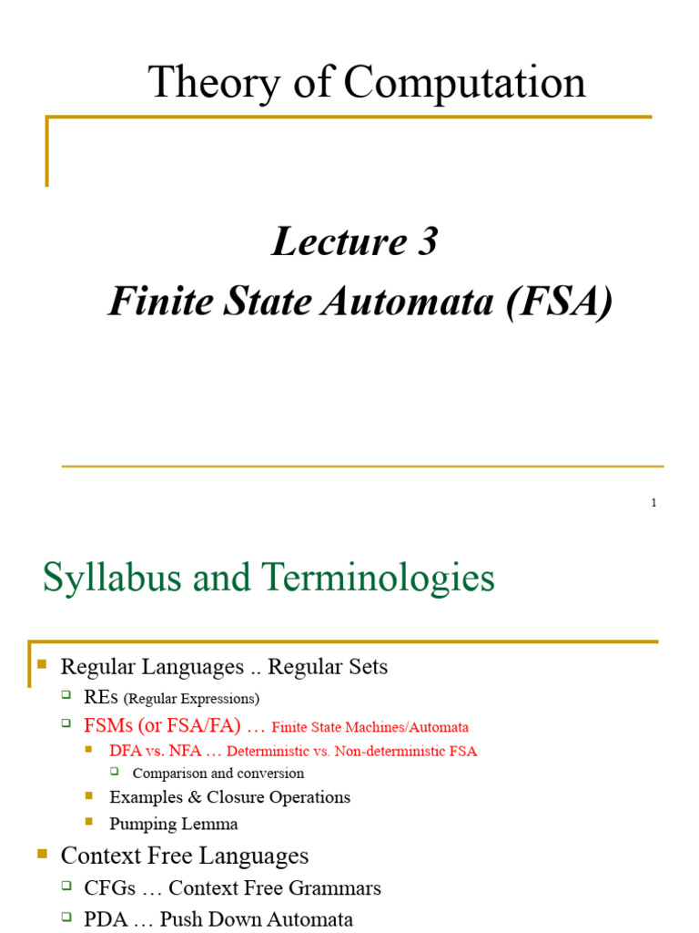 Lecture 3-Finite Autometa | PDF | Theoretical Computer Science | Formal ...