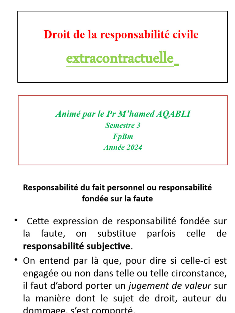 Responsabilité du Fait Personnel en Droit | PDF | Loi criminelle ...
