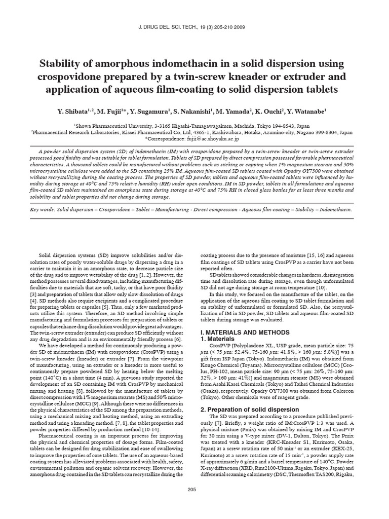 Stability of Amorphous Indomethacin in A Solid Dispersion Using ...