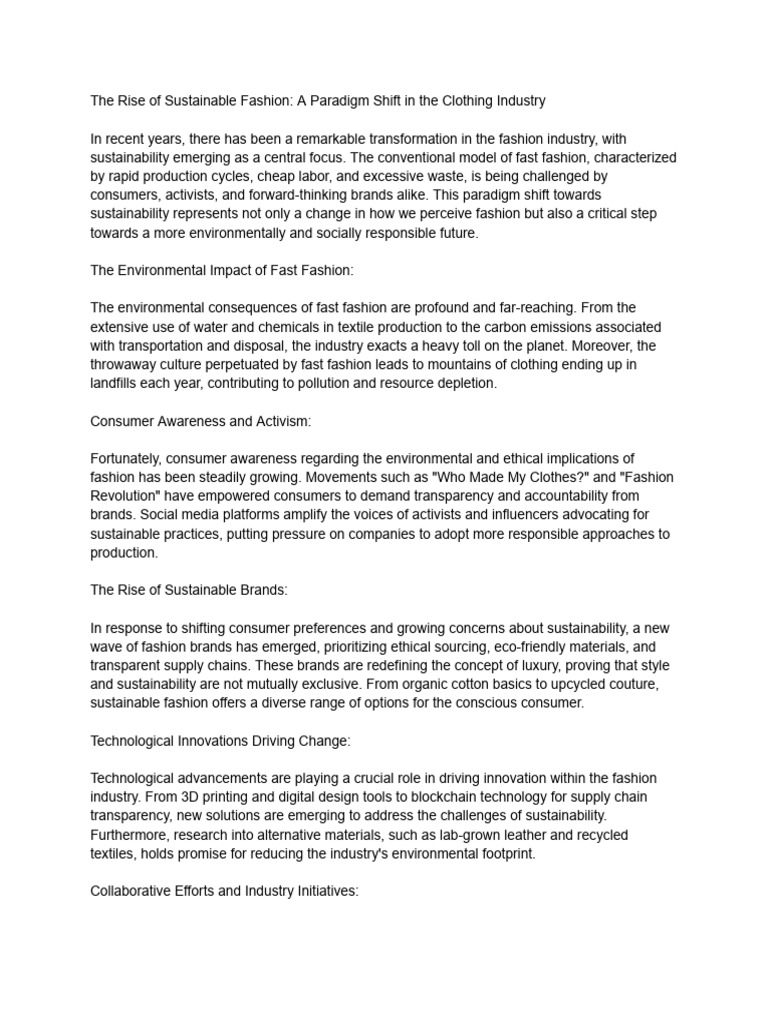 Sustainable Fashion: A Paradigm Shift | PDF | Sustainability | Fashion