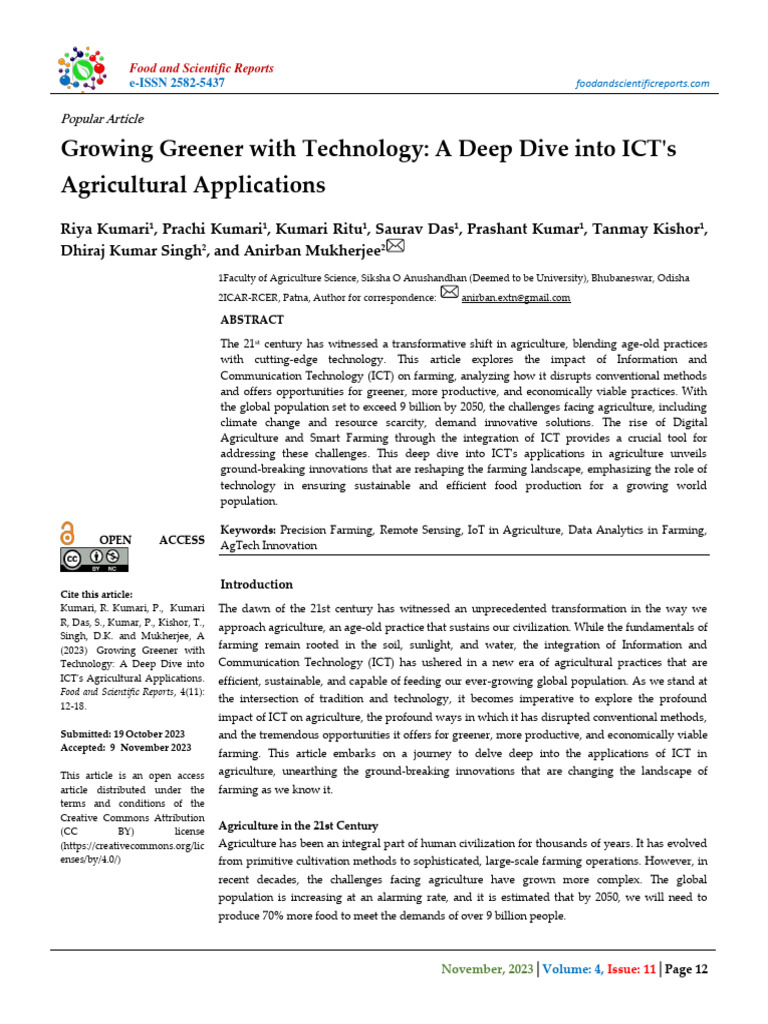 ICT Innovations in Sustainable Agriculture | PDF | Agriculture ...