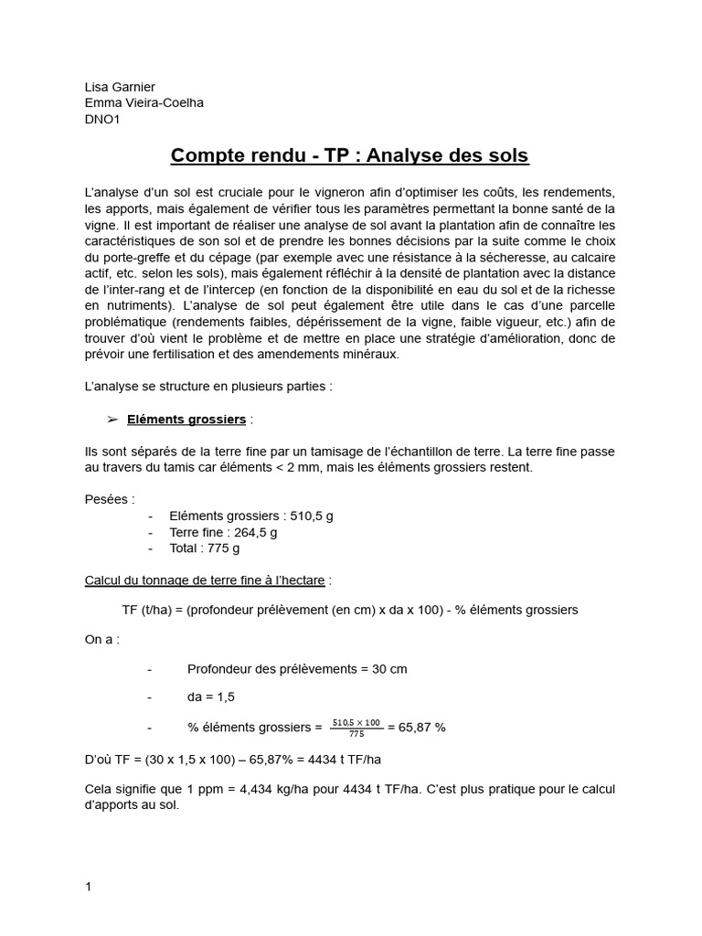 Analyse des sols pour viticulture | PDF | Sol (pédologie) | Matière ...