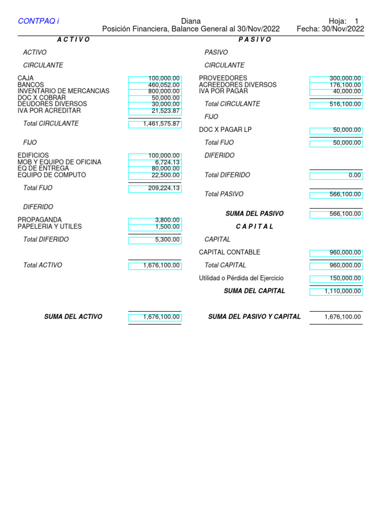 Balance General al 30 Nov 2022 | PDF | Hoja de balance | Contabilidad