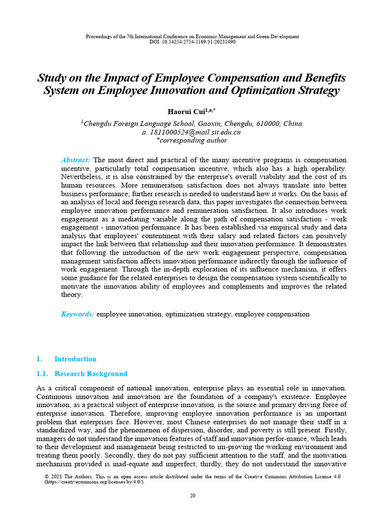 Study On The Impact of Employee Compensation and B | PDF | Innovation ...