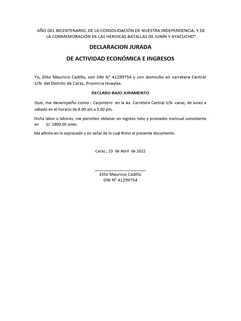 2 Formato de Declaracion Jurada de Ingresos Economicos 2022 II | PDF ...