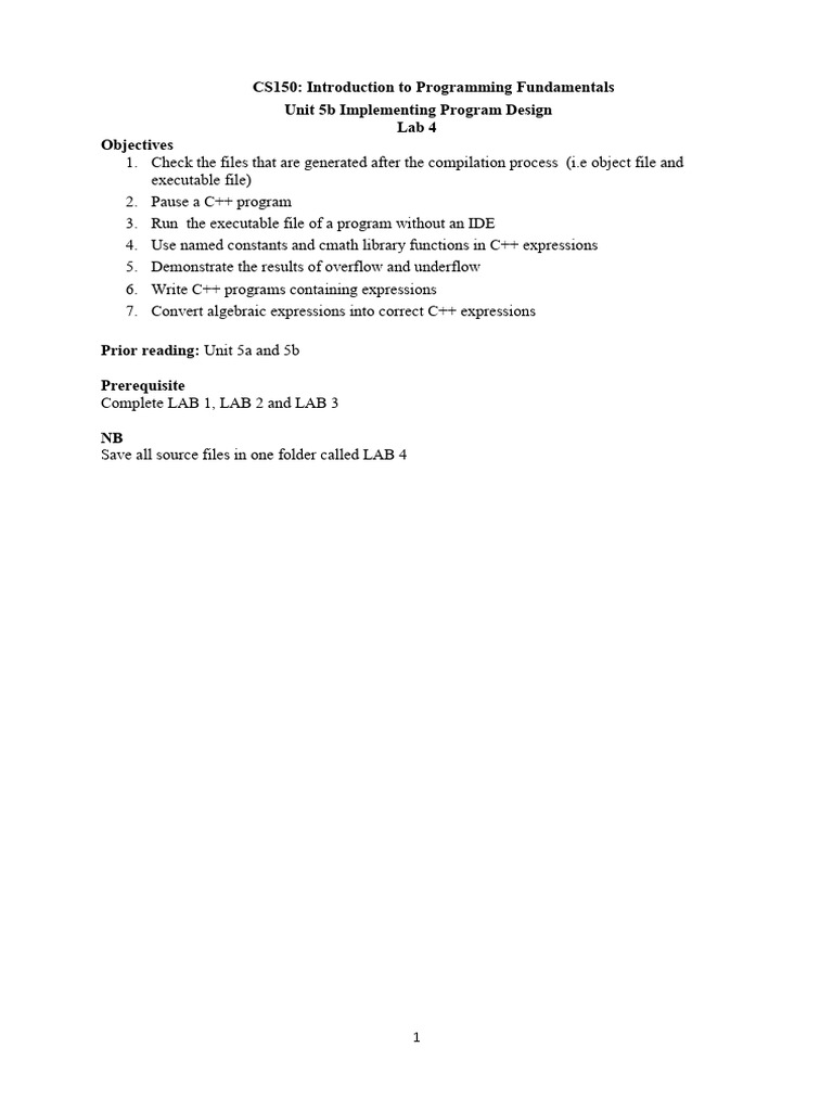 C++ Programming Lab 4 Guide | PDF