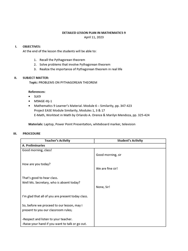 Lesson Plan Week 9 Day 2 | PDF | Mathematics | Elementary Geometry