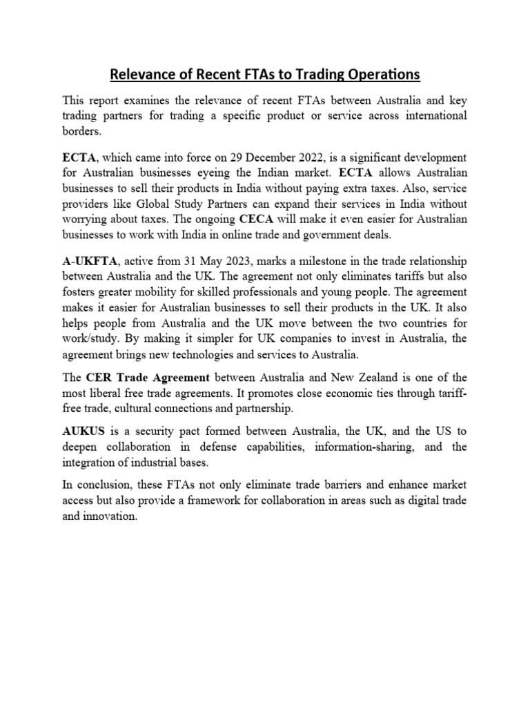 Relevance of Recent Free Trade Agreements To Trading Operations | PDF