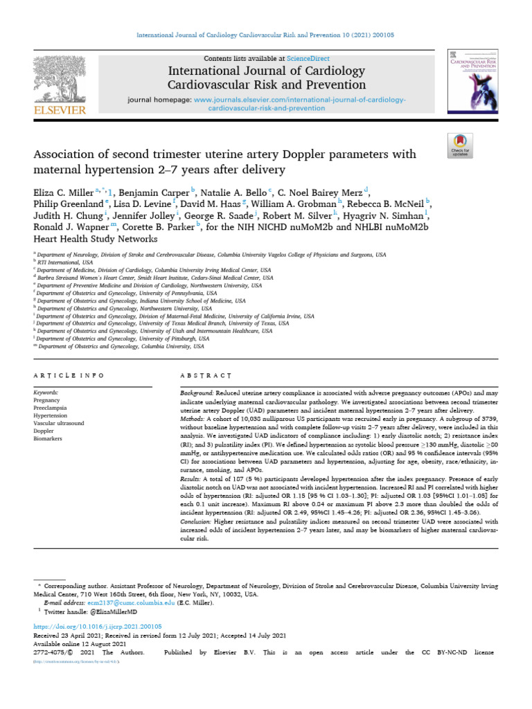 Uterine Artery Doppler and Maternal Hypertension | PDF | Hypertension ...