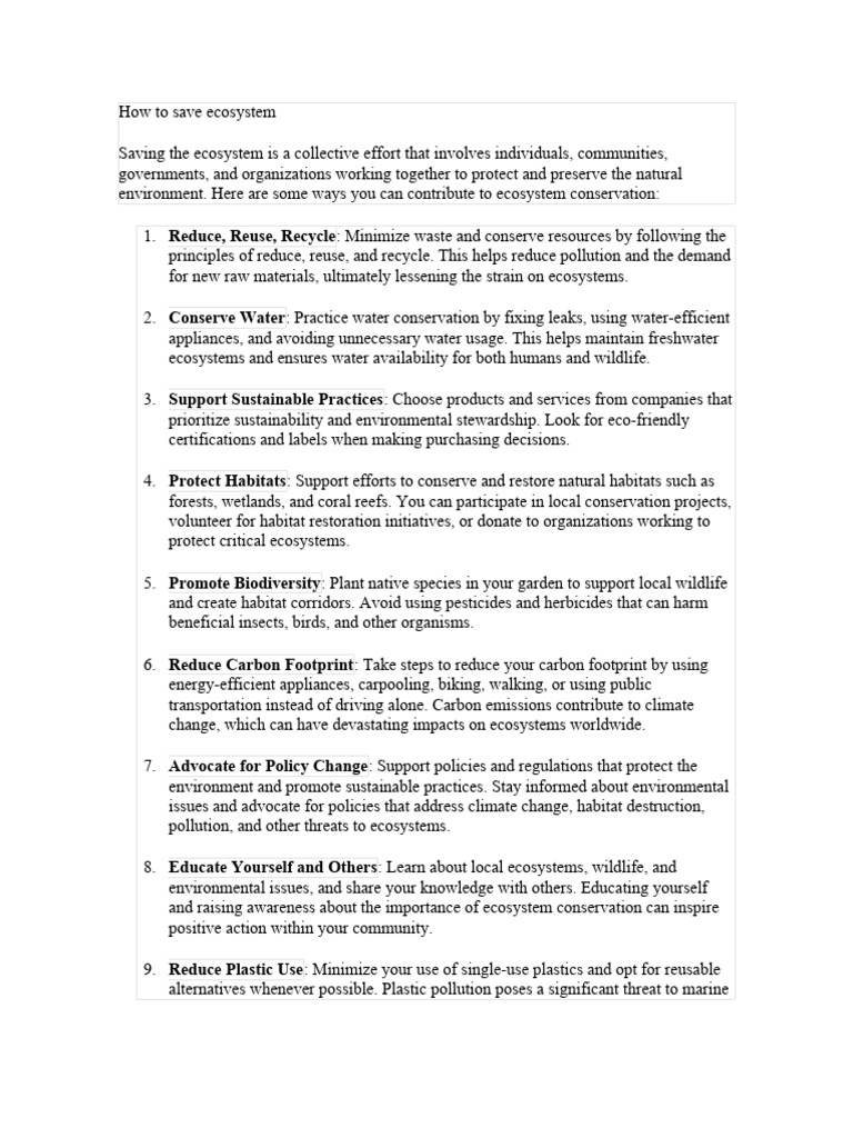 How To Save Ecosystem | PDF | Conservation Biology | Sustainability