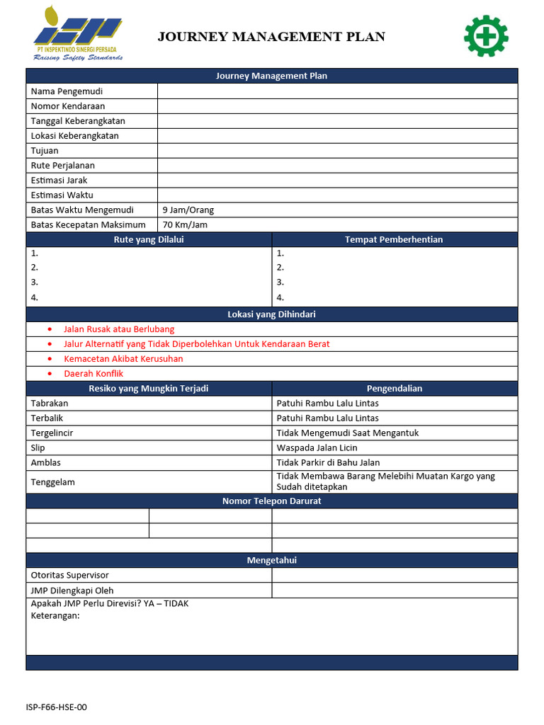 ISP-F66-HSE-00 Journey Management Plan | PDF
