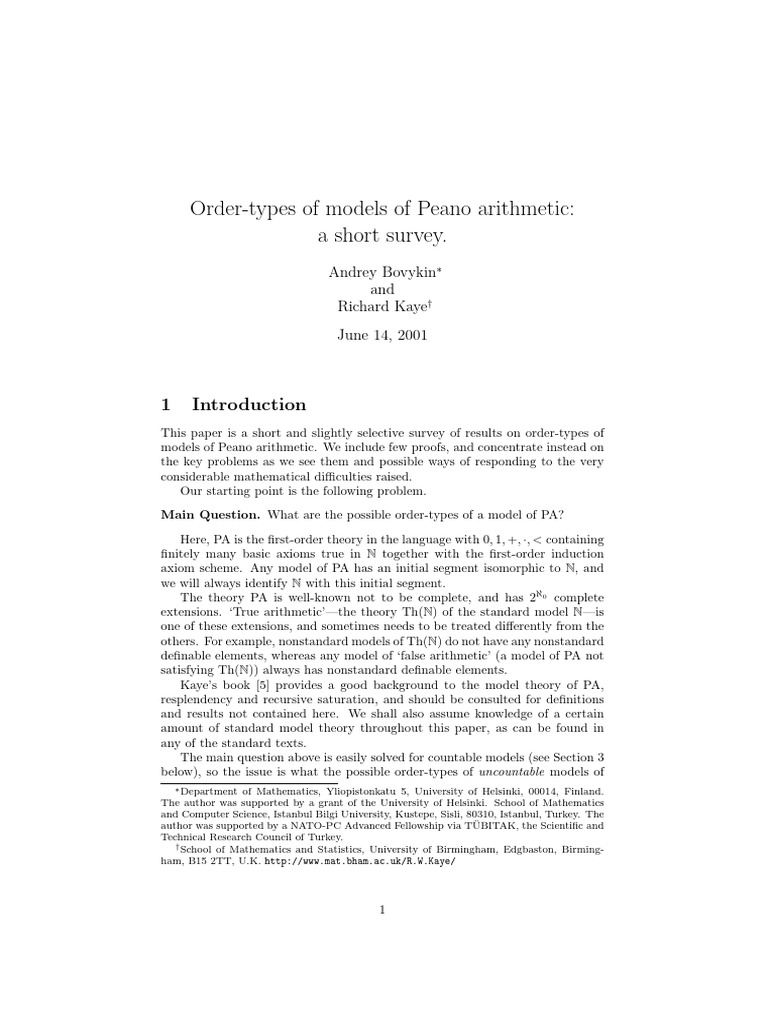 Order-Types of Peano Arithmetic Models | PDF | Mathematics ...