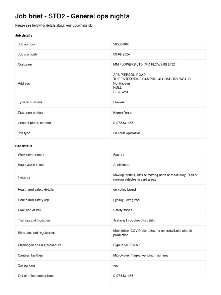 Std2 general ops nights job brief pdf occupational safety and
