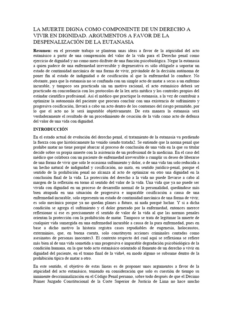 La Muerte Digna Como Componente de Un Derecho A Vivir en Dignidad | PDF ...