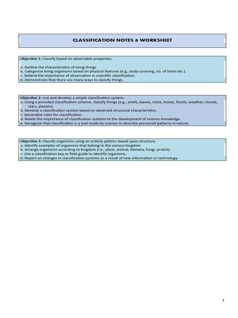 3. Classification Notes and Worksheet - Editted | PDF | Taxonomy ...