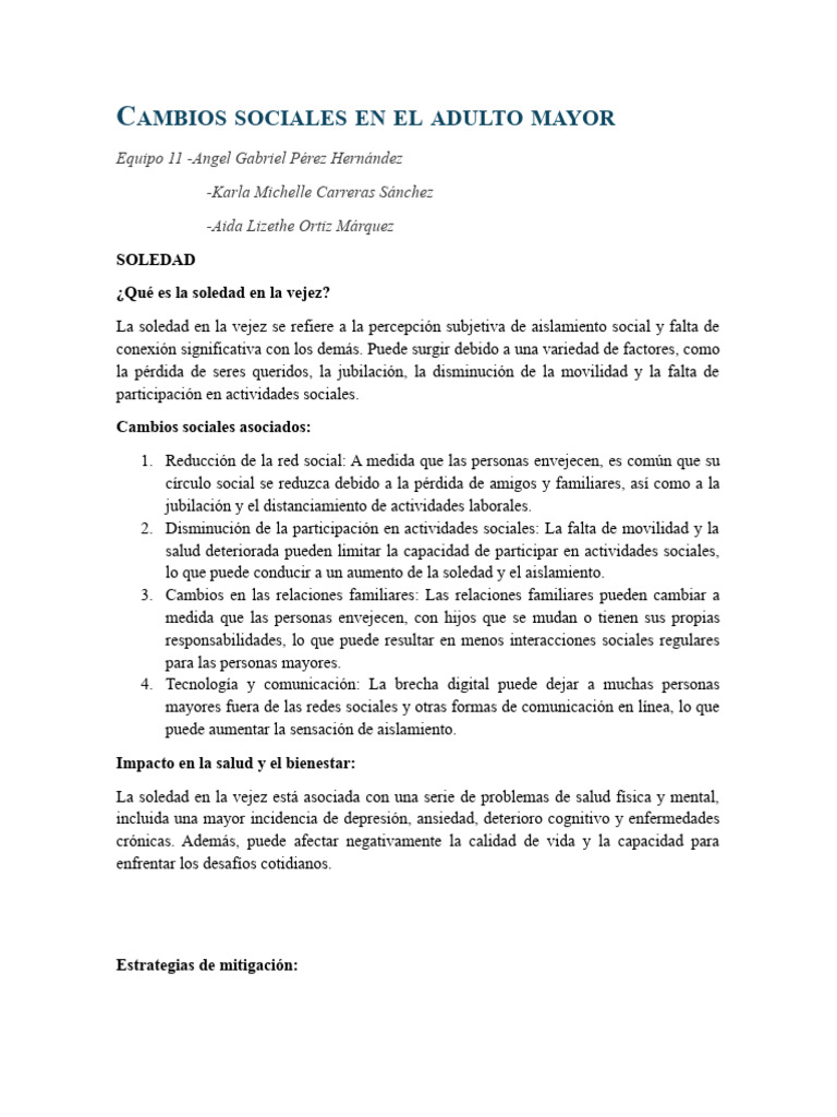 Cambios Sociales en la Vejez | PDF | Vejez | Soledad