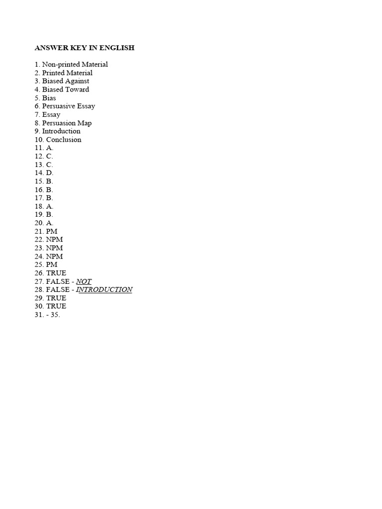 Answer Key in English 6 | PDF | Foreign Language Studies