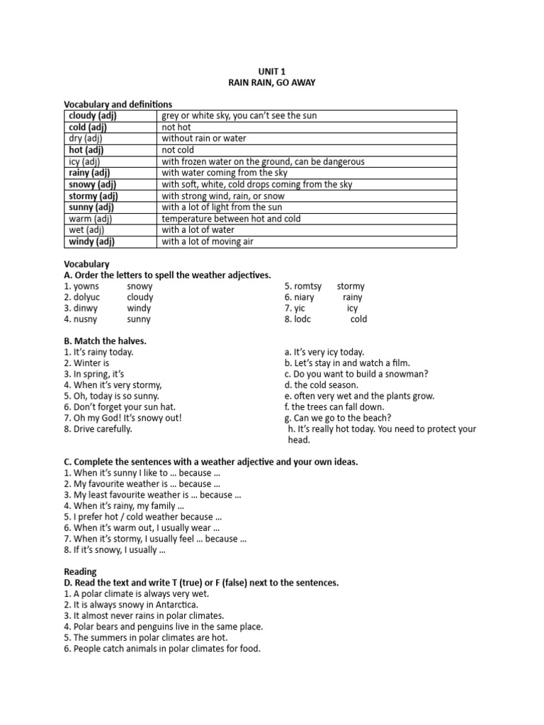 Review unit 1 second year pdf rain sky