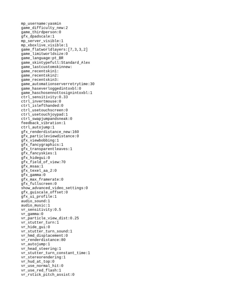 Minecraft Game Settings Configuration | PDF