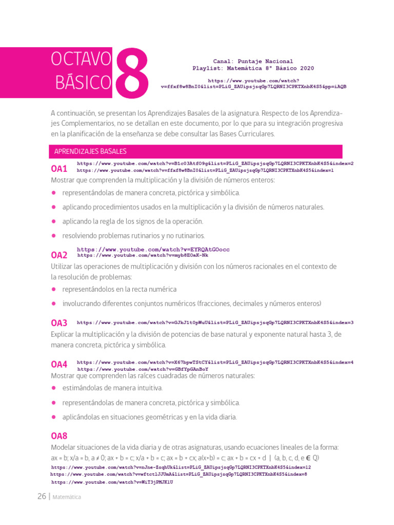 Objetivos Matemáticos 8° Básico 2025 | PDF | Multiplicación | Rotación