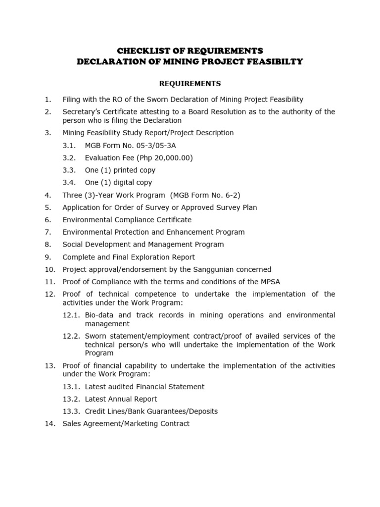 Mining Project Feasibility Checklist | PDF
