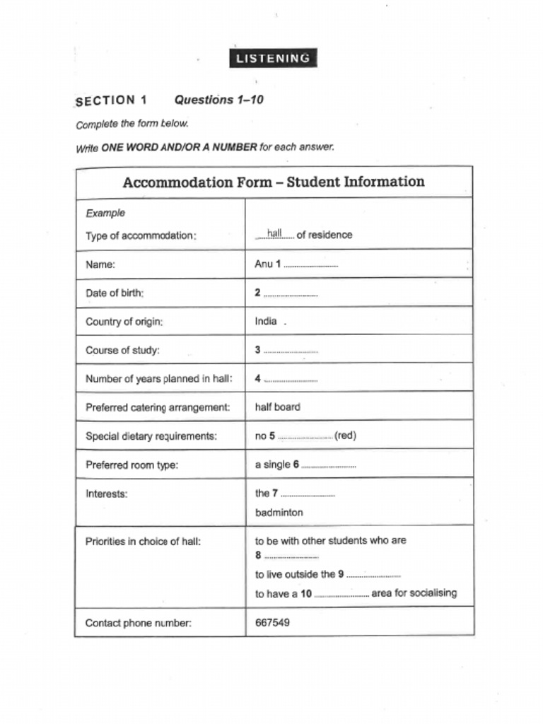 Accommodation Form Student Information