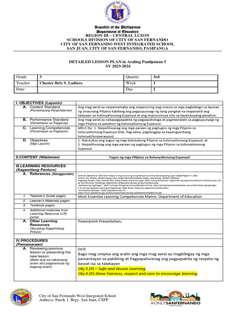 Ladiero LP (Detailed Lesson Plan) | PDF