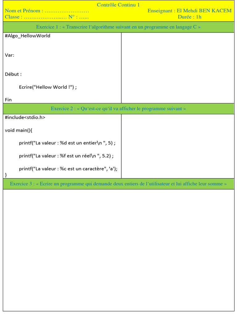 Exercice de programmation en C | PDF