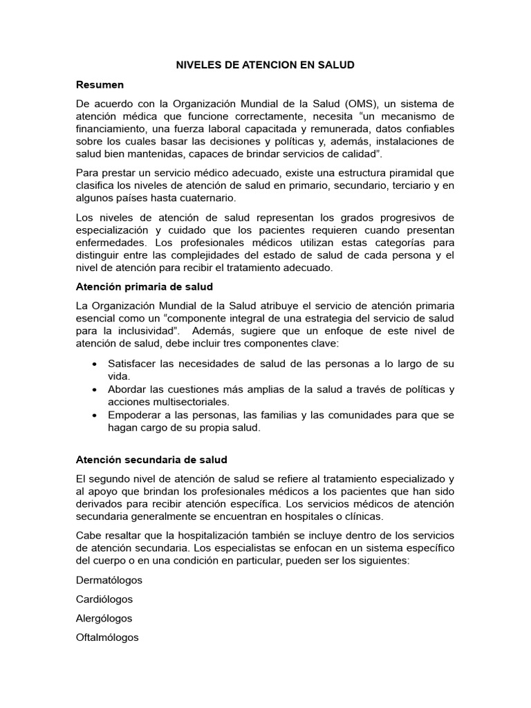 Niveles de Atencion en Salud | PDF | Hospital | Medicina
