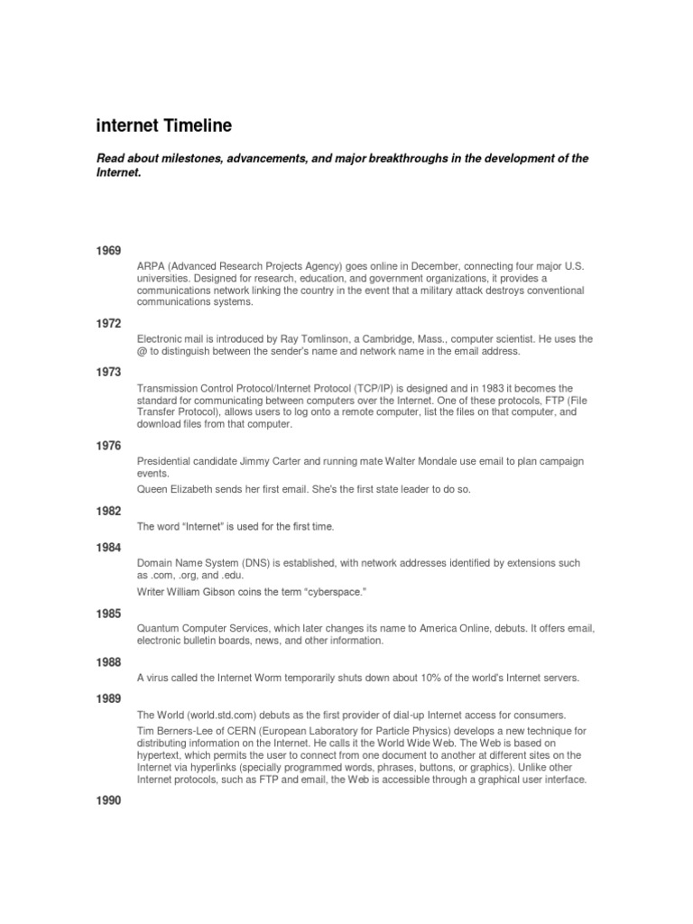 Internet Timeline | PDF | Internet | World Wide Web