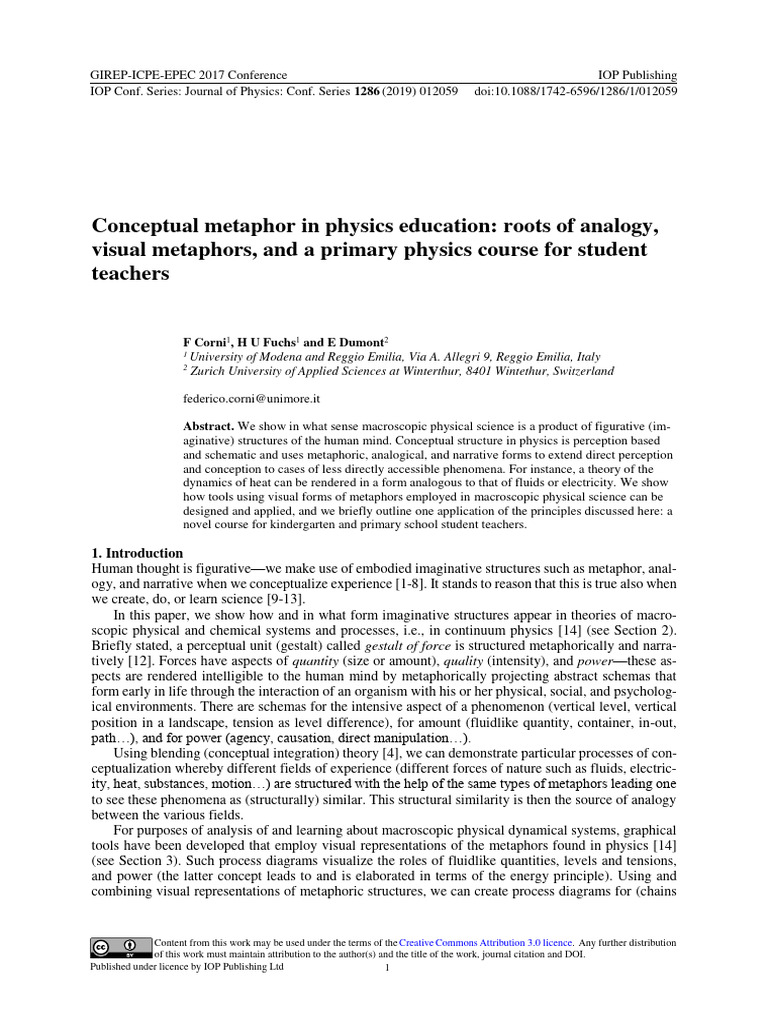 Corni et al 2017 conceptual metaphor in physics education pdf