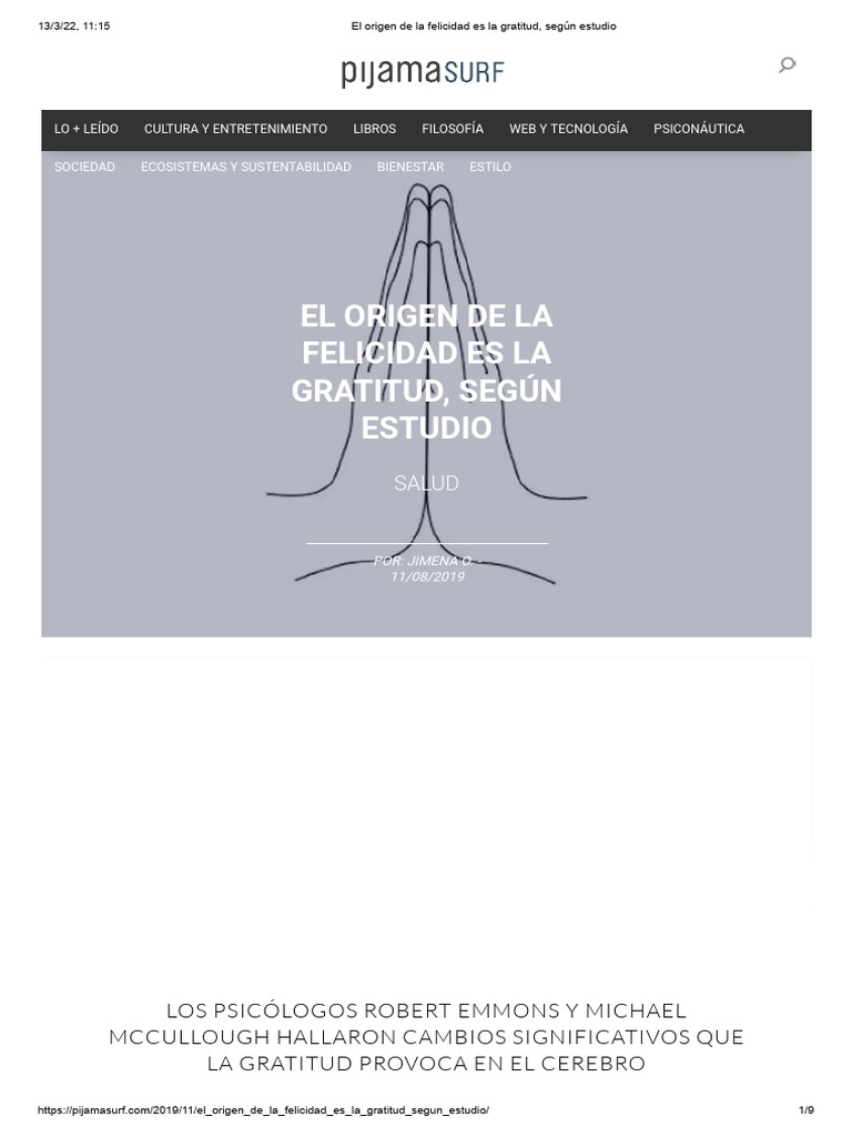 La gratitud como fuente de felicidad | PDF | Gratitud | Las emociones