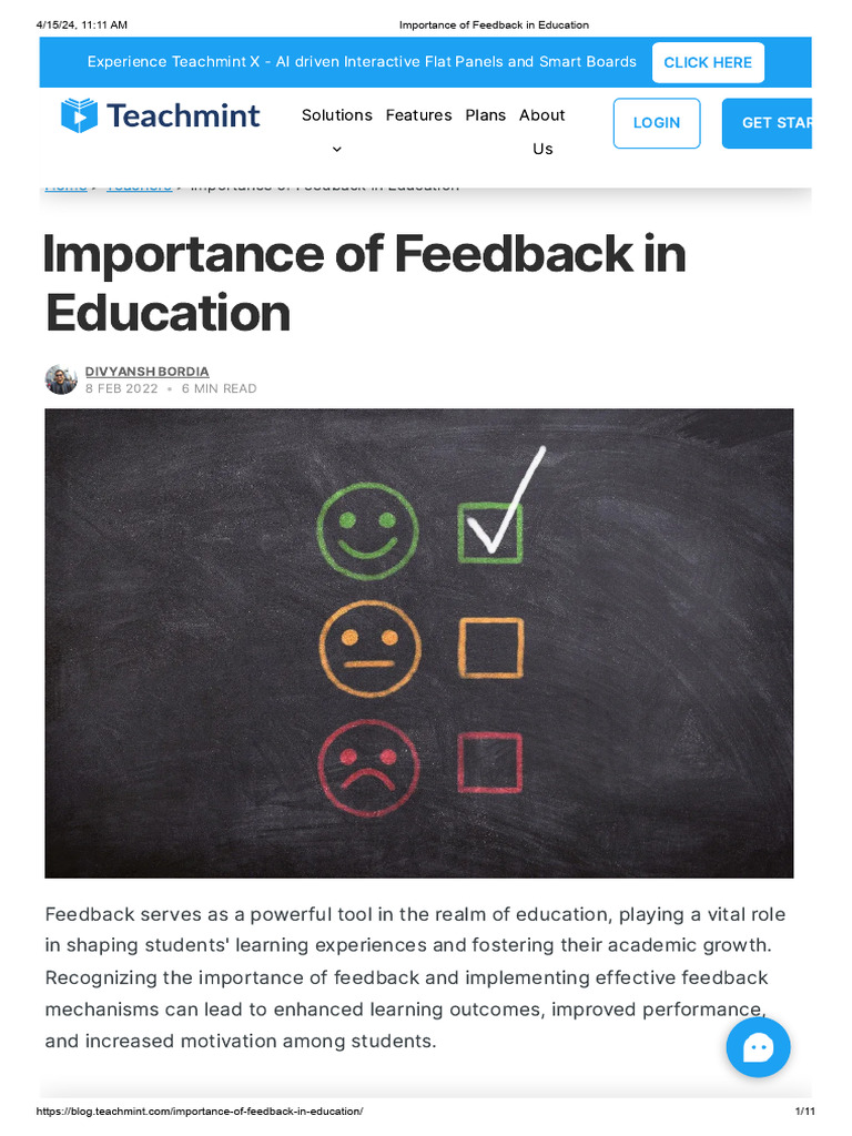 The Role of Feedback in Education | PDF | Teachers | Learning