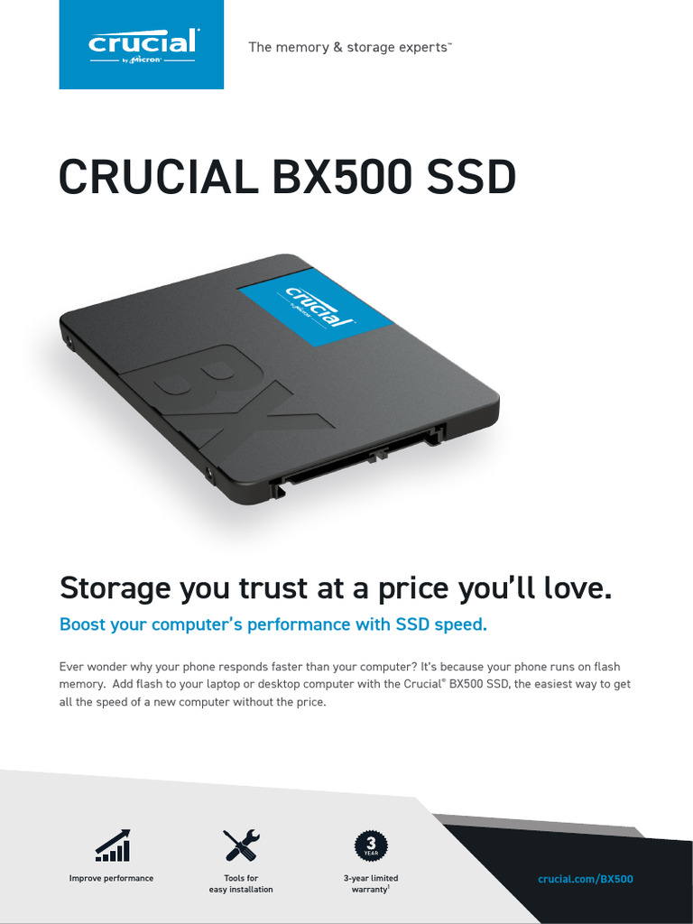 Crucial Bx500 SSD Productflyer | PDF | Solid State Drive | Flash Memory