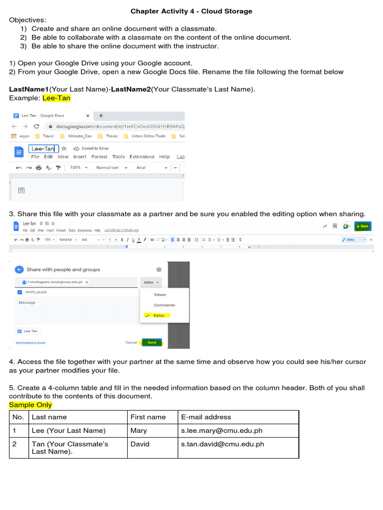 Chapter Activity 4 - Cloud Storage (Instructions) | PDF | Computer File ...