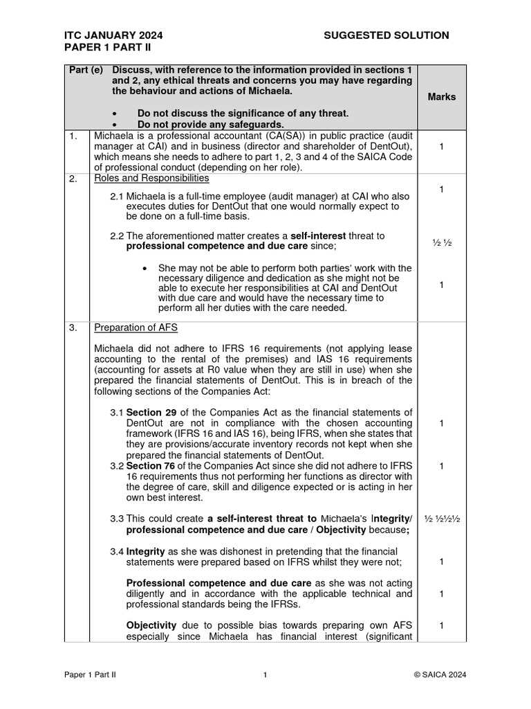 ITC January 2024 Paper 1 Part II Solution Dentout PDF Audit Due
