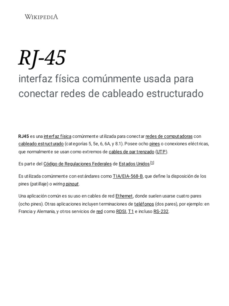 RJ-45 - General | PDF | Ethernet | Protocolos de capa física