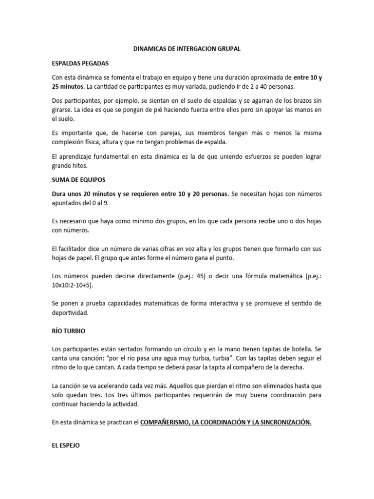 Dinámicas De Integración Grupal Pdf Crecimiento Personal Y Profesional