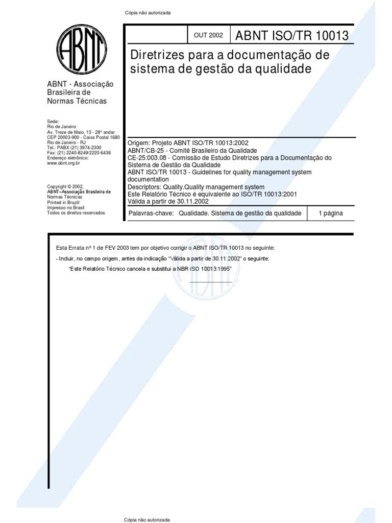 Abnt Iso-Tr 10013-2002 | PDF | ISO 9000 | Qualidade (negócios)