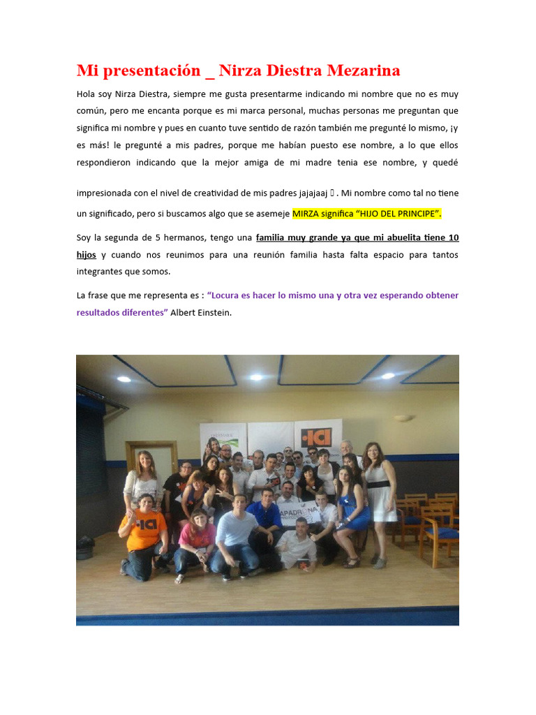 Presentación de Nirza Diestra Mezarina | PDF | Artes del Lenguaje y ...