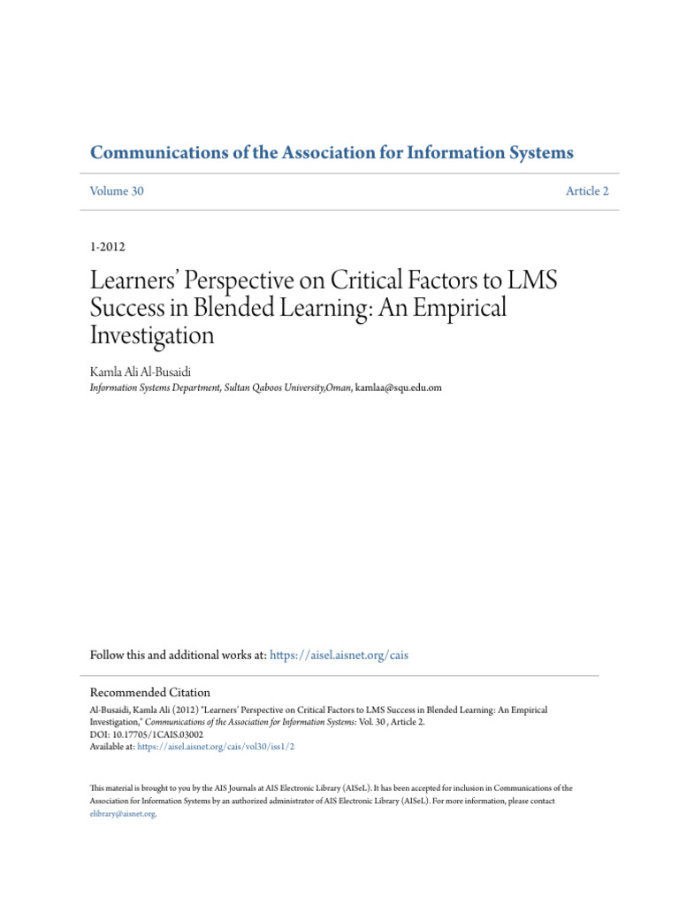 LMS Success Factors in Blended Learning | PDF | Educational Technology ...